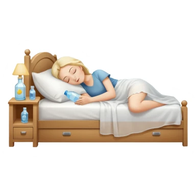 sunlight through curtains, GoCLN bottle and water glass on bedside table, person sleeping

 sticker