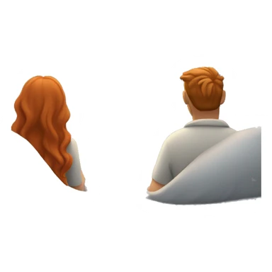 A view from behind a couple who are in a bed, just covered with a sheet that are watching a distant mountain top sunset. She has long red hair, he has light brown hair, short grey beard. sticker