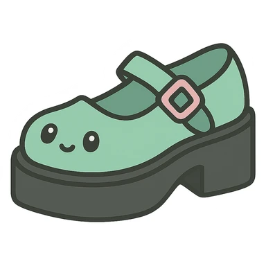 Make the shoes pastel green with black and pink accents, kawaii style, no socks, no hearts, transparent background sticker