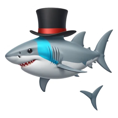 Shark with billionaire's top hat Side view, body turned diagonally to the right, clean white background sticker