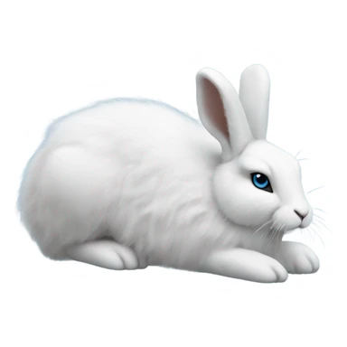 snowshoe hare very fluffy, no legs. laying down, side view, blue eyes sticker