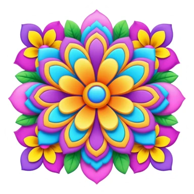 3D, psychedelic colored hippie style flower border  sticker