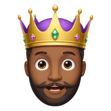 Create a cartoon-style emoji of Baltasar, one of the Three Wise Men. Only show his face and crown. He has a joyful expression, black beard, and a purple and gold crown with jewels. Make it colorful, simple, and suitable as an emoji. sticker