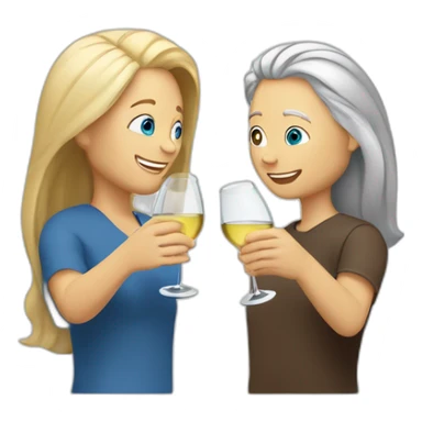 A white woman with blue eyes and blond medium long hair and a white man with brown eyes and grey hair, they toast to each other with a glass of white wine. sticker