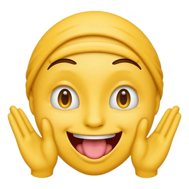 happy face with tongue out and hands on both sides of the face, emoji style sticker