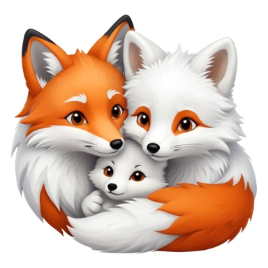 A couple, orange fox cuddling an arctic white fox sticker