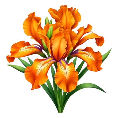 big bouquet Vibrant Orange Iris, luxuriant, leaf, bud sticker