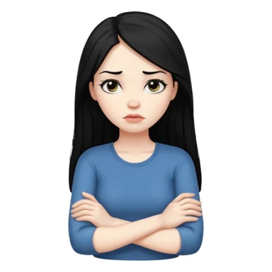 pouty/sad arms crossed emoji woman with long black hair sticker
