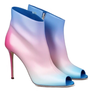 Realistic isolated top view of a pair of bubblegum pink,periwinkle off white,,pastel pink and pastel light blue ombre Jimmy Choo stiletto peep toe ankle boots. sticker