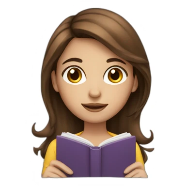 girl brown hair with book sticker