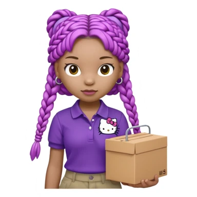 hello kitty wearing purple polo shirt and kyaki pants with long box braids sticker
