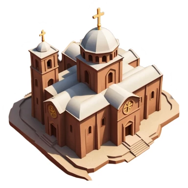 iOS emoji style HD illustration of the Church of Saint George, Lalibela, Ethiopia, top-down perspective, iconic cross shape, minimalistic lines, vibrant colors sticker
