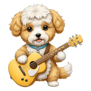 Maltipoo Golden Dog with a guitar sticker