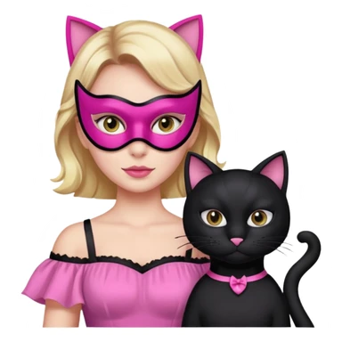 a black cat with pink mask and dress, half upon
 sticker