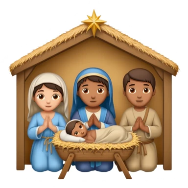 nativity scene in a manger with humans with Mediterranean skin color sticker