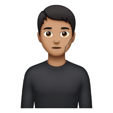 Minimalist emoji-style sticker of a person standing in front of a cracked mirror. The mirror shows a dark shadowy silhouette or distorted figure instead of a reflection. Flat black and white design with muted gray tones. No text. Bold, clean lines. Square composition. No shading or gradients. sticker