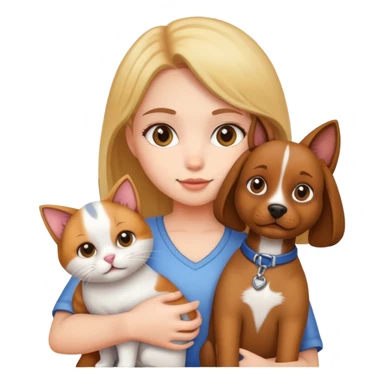 Girl holding a cat and a dog sticker