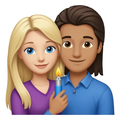 blonde hair blue eyes woman embracing a taller man who has brown skin and dark hair more like the first one make the man taller and the woman have long hair and both smiling give the man lighter brown skin sticker