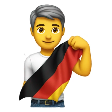 man holding up right arm at 45 degree angle in front of the german flag sticker