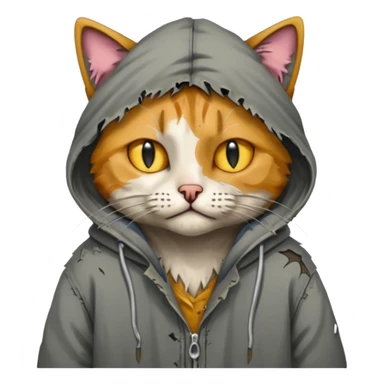 homeless poor cat with torn clothes  sticker