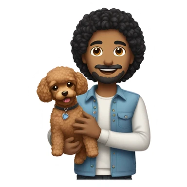 Man with black hair holding toy poodle sticker