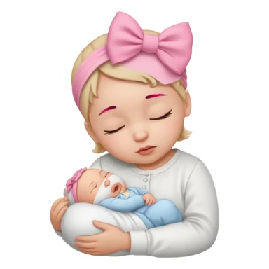 Sleeping Newborn baby with a white shirt and a pink bow on her head sticker