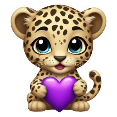 Baby leopard holding a purple heart  sticker