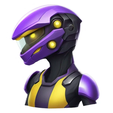 a shiny black-purple-yellow Genesect-Raptor-Fakémon—hybrid with a futuristic visor-helmet full bod sticker