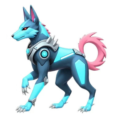 Dark pastel crystallic cyberpunk intricate neon glowing grey white futuristic cyborg-Anubis-Zeraora-Zoroark-fusion (full body) sticker