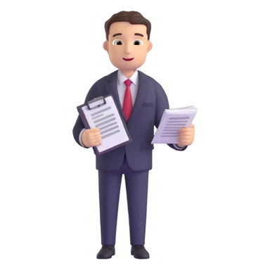 male accountant in business suit holding papers in hand sticker