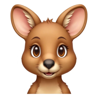 Cinematic Realistic Cute Kangaroo Portrait Emoji, Head tilted playfully and inquisitively, featuring a compact, agile build with soft, warm tawny fur and a characteristically endearing face with bright, curious eyes and perky ears, rendered with lifelike detail and natural highlights, high shine, affectionate and spirited, styled with a touch of outback whimsy, soft glowing outline, capturing the essence of a mischievous yet lovable kangaroo that seems poised to hop playfully into your arms! sticker