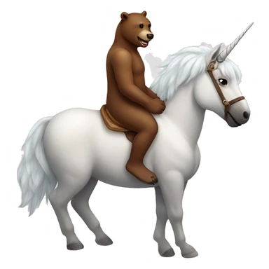 create a brown bear mounted on a white unicorn sticker