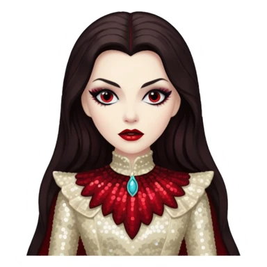 Countess Dracula with long dark brown hair, cream sequin outfit  sticker