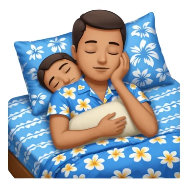 Guy wearing blue Hawaiian shirt sleeping in bed alone sticker
