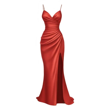 Red satin evening gown with spaghetti straps, a V-neck, ruched waist, and a high side slit. Designed as a standalone item, without a mannequin or person, similar to the 👗 emoji style. sticker
