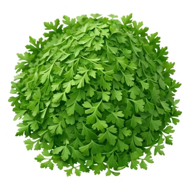 loose scatter of finely chopped dried parsley leaves with flat jagged shapes and soft matte texture, color ranges from bright to muted green, slight curl and crispness suggesting freshness preserved, no jar spoon or extras, just the herb, soft lighting, subtle shadows, emoji scale sticker