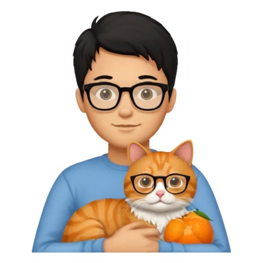 Veterinario hombre trigueño con lentes, con cabello negro y  un gato naranja sticker
