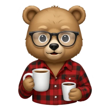 A bear with glasses dressed like a dad holding a coffee mug sticker