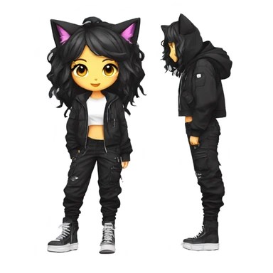 Edgy cool beautiful pretty anime punk tomboy with cat ears techwear cargo pants hoodie sticker
