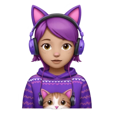 une fille avec des écouteurs de chat rose et des cheveux brun qui est crazy  chandaille mauve  sticker