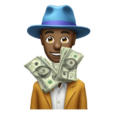 a man spreading 100 dollar bills with a clown face with a new york fitted hat sticker