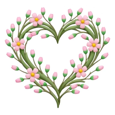 Natural cottage core aesthetic minimal flower branches in a twisty heart shape sticker