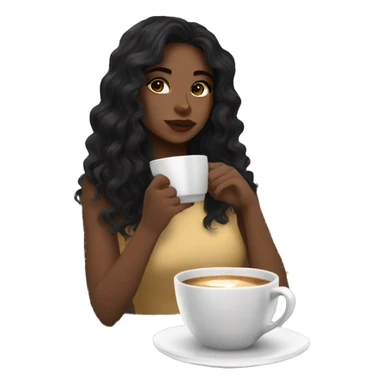 aesthetic girl with black wavy hair sipping coffee in a cute coffee shop  sticker