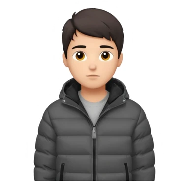 Style anchor + Young adult male American, medium skin, short dark hair, black puffer jacket over hoodie, neutral focused. sticker