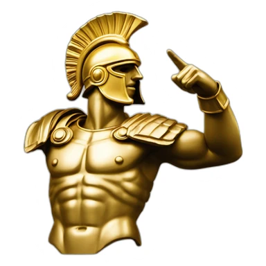 Roman sculpture with golden Trojan helmet pointing its finger to the sky (same pose as in creation of Adam) sticker