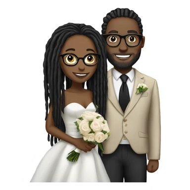 black couple light skin man with long black locs, dark skin woman with glasses with black locs wedding sticker