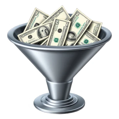 black marketing funnel with dollars at the bottom sticker