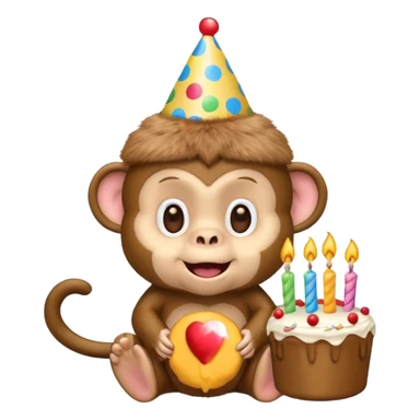 cute baby monkey emoji with birthday hat on his head sticker