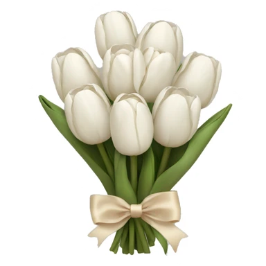 white tulip bouquet with a beige bow sticker