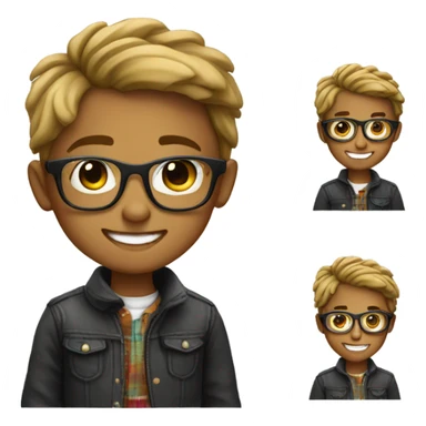 smiling boy in stylish outfit, with glasses sticker